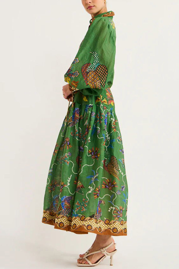 Heaven Bird Print Balloon Sleeve Dress