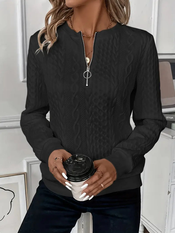 Elysha - Textured Quarter-Zip Pullover