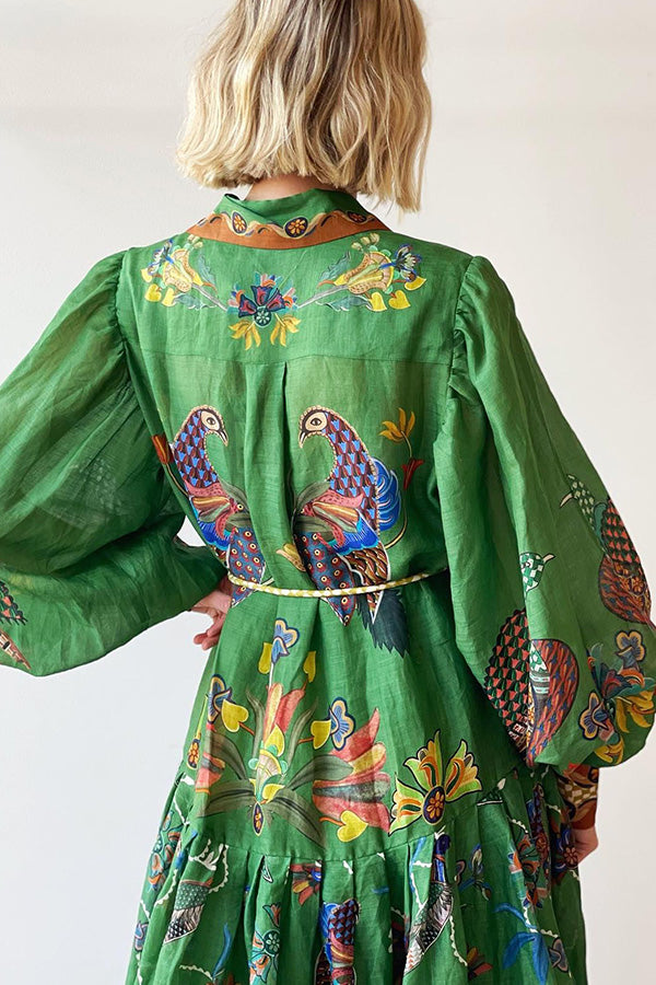 Heaven Bird Print Balloon Sleeve Dress