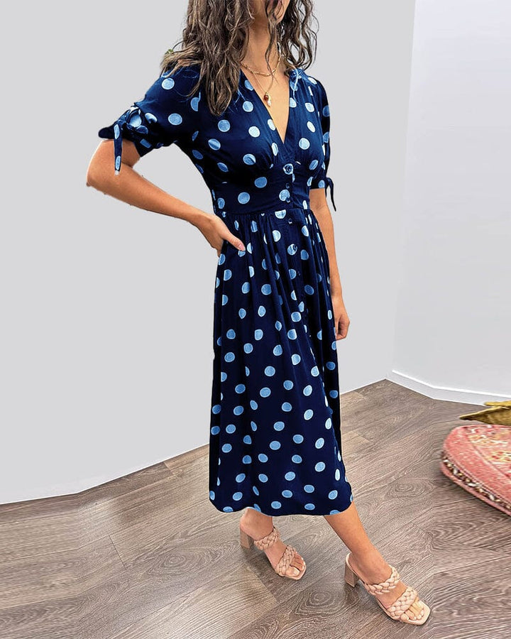Melody - Polka Dots V-Neck Dress