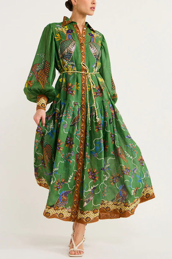 Heaven Bird Print Balloon Sleeve Dress