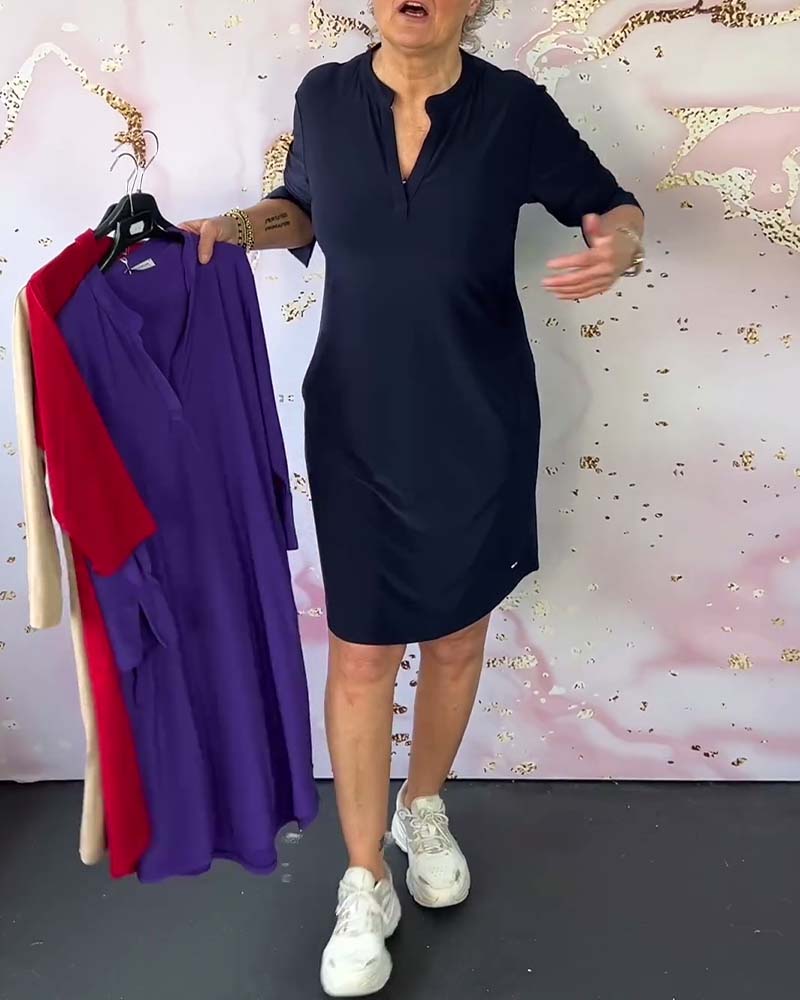 Klara Solid V-neck Dress