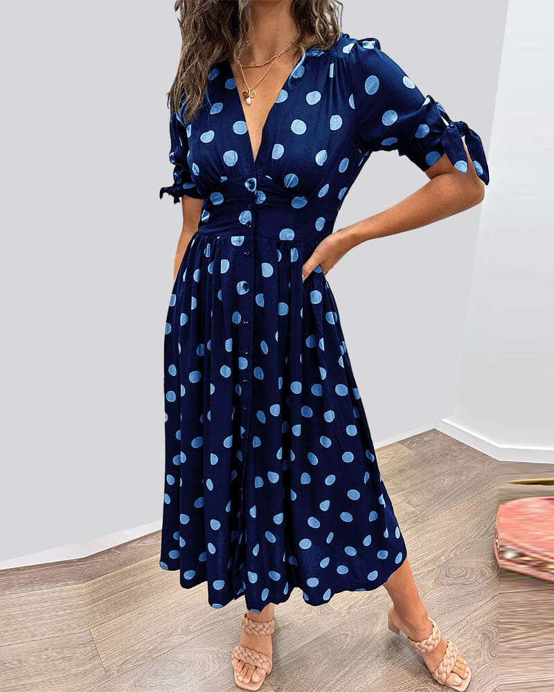 Melody - Polka Dots V-Neck Dress