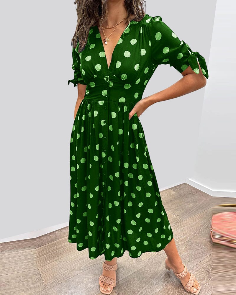Melody - Polka Dots V-Neck Dress