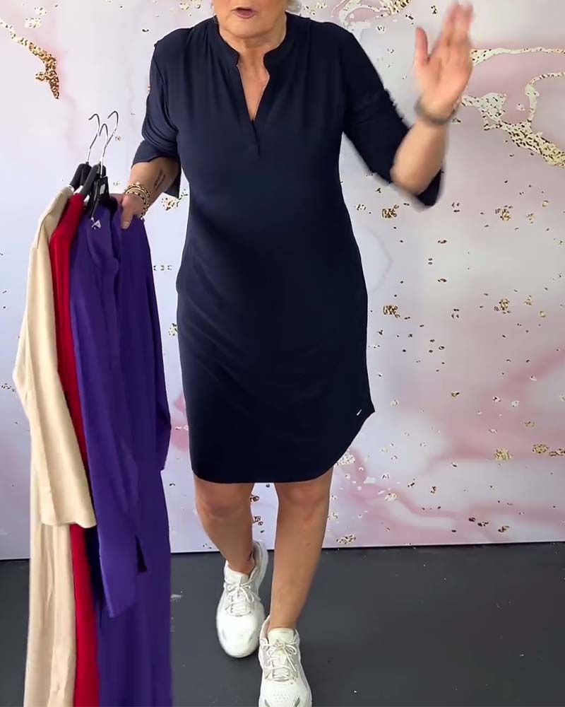 Klara Solid V-neck Dress