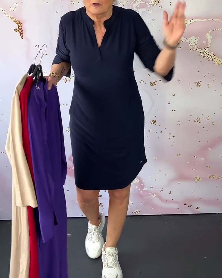 Klara Solid V-neck Dress