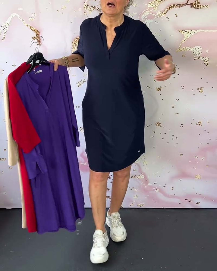 Klara Solid V-neck Dress