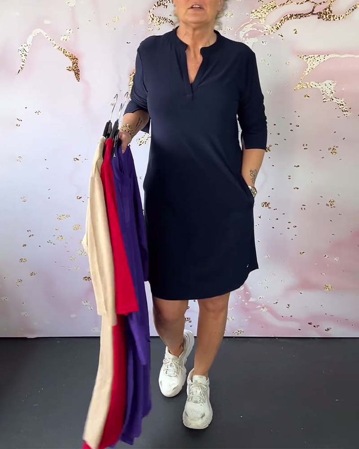 Klara Solid V-neck Dress