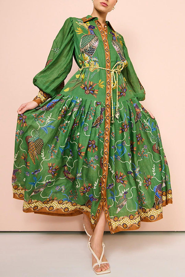 Heaven Bird Print Balloon Sleeve Dress