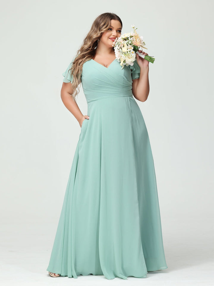A-Line/Princess V-Neck Short Sleeves