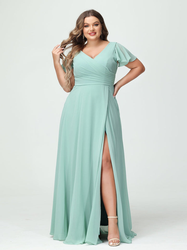 A-Line/Princess V-Neck Short Sleeves