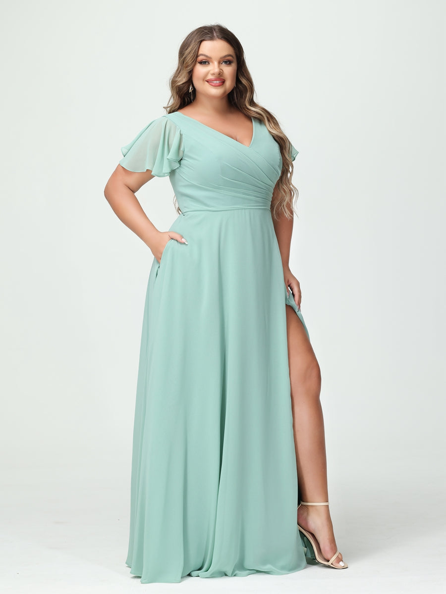 A-Line/Princess V-Neck Short Sleeves
