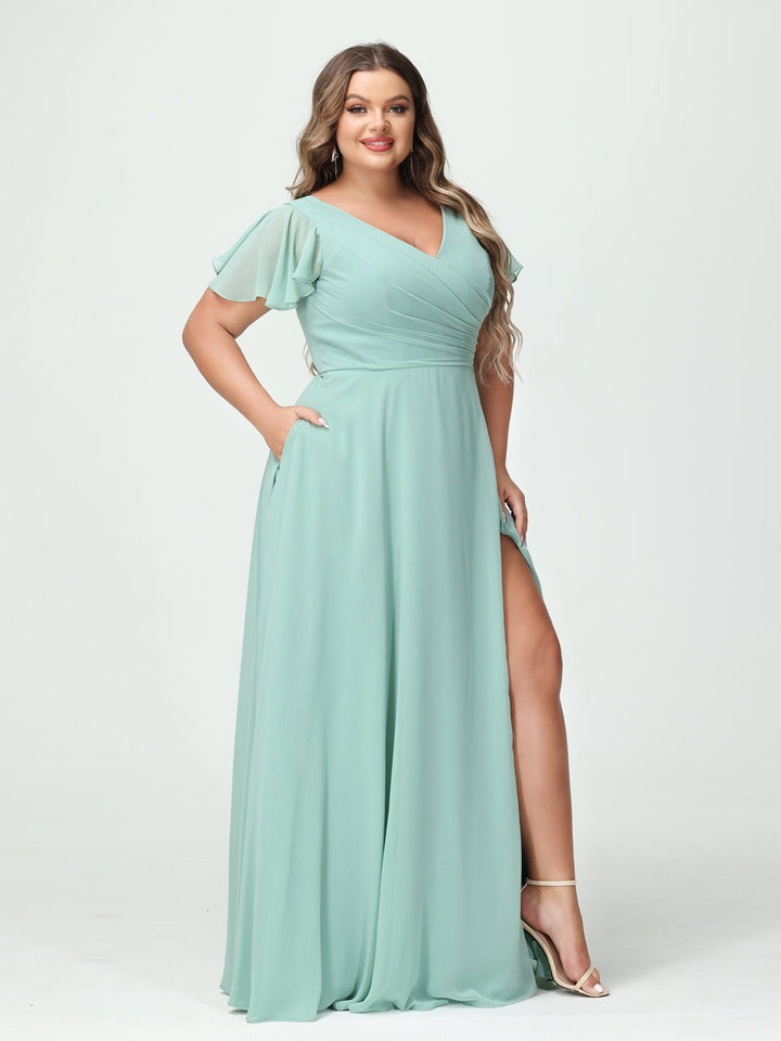 A-Line/Princess V-Neck Short Sleeves