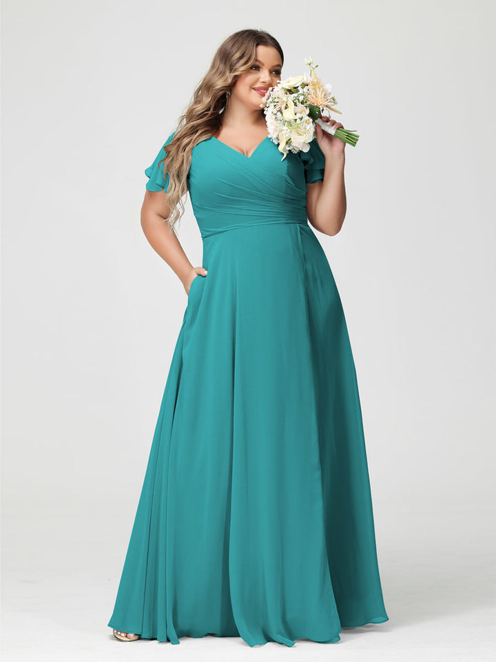A-Line/Princess V-Neck Short Sleeves