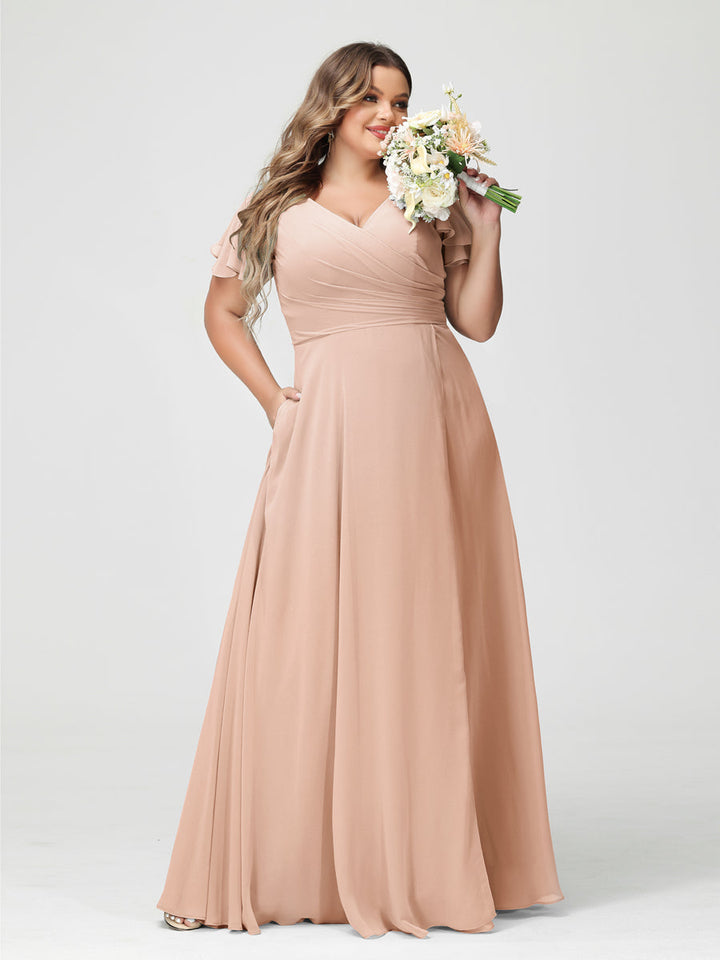 A-Line/Princess V-Neck Short Sleeves
