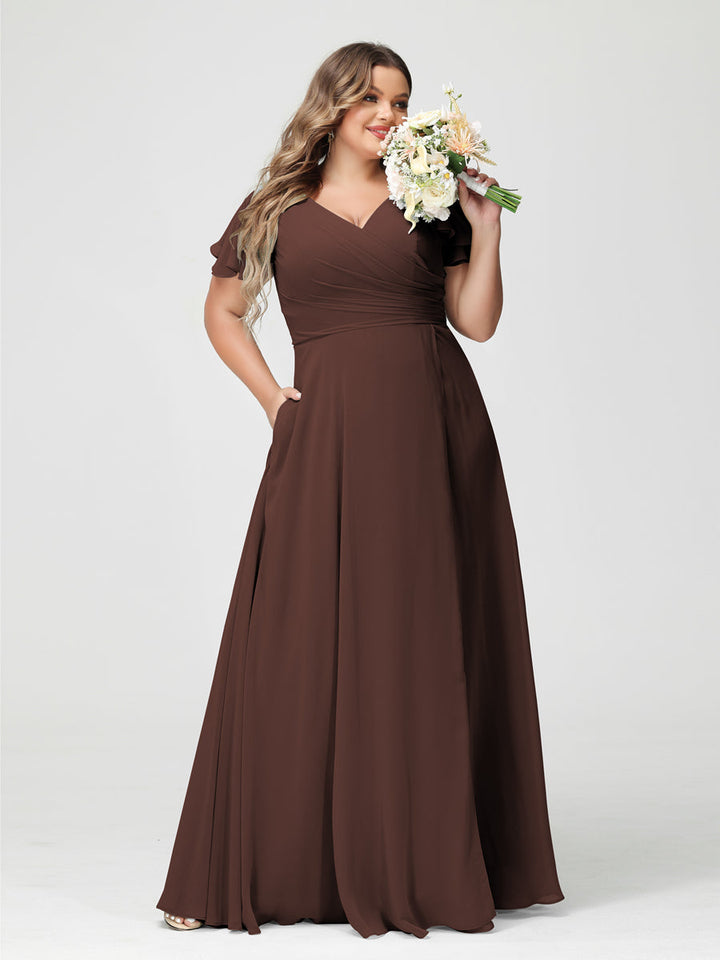 A-Line/Princess V-Neck Short Sleeves