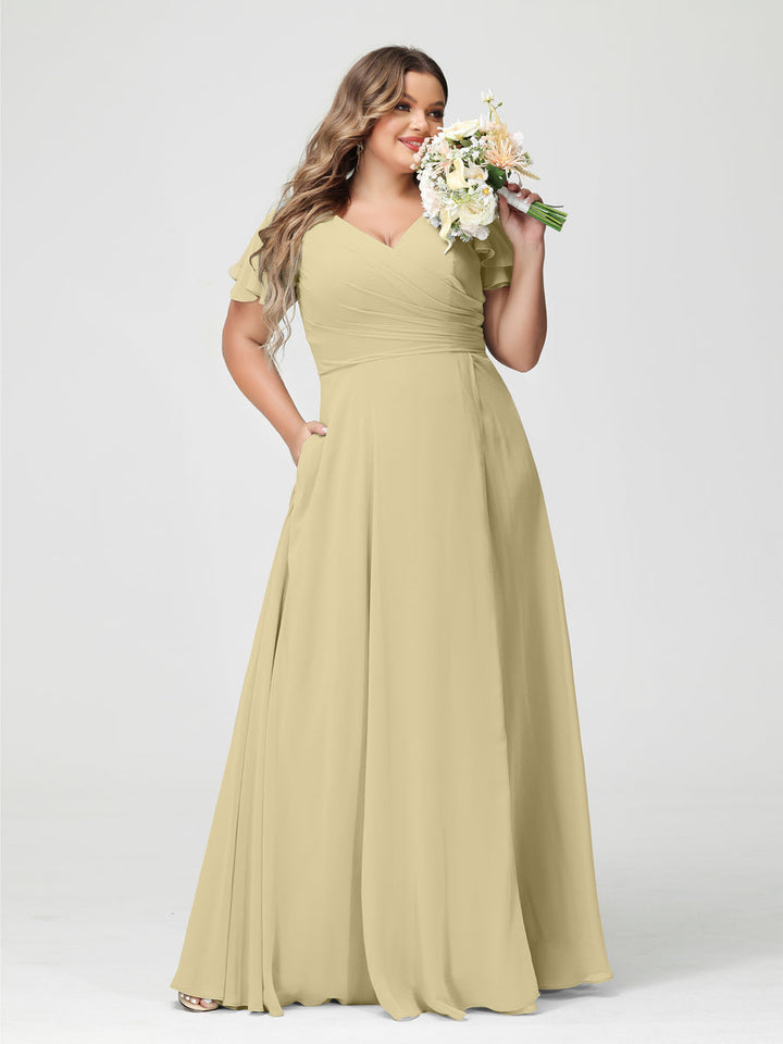 A-Line/Princess V-Neck Short Sleeves