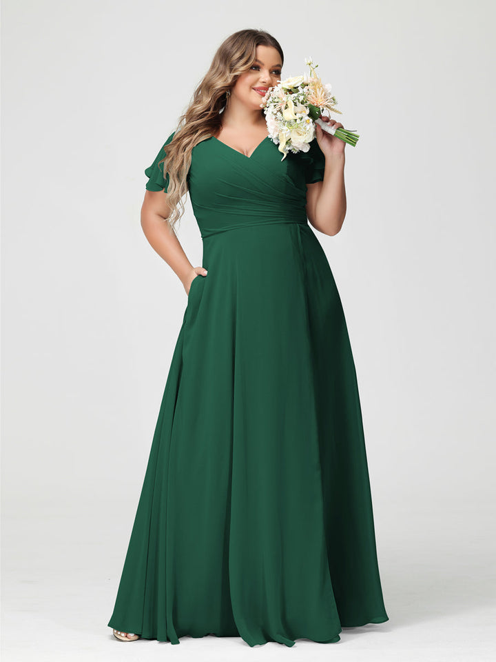 A-Line/Princess V-Neck Short Sleeves