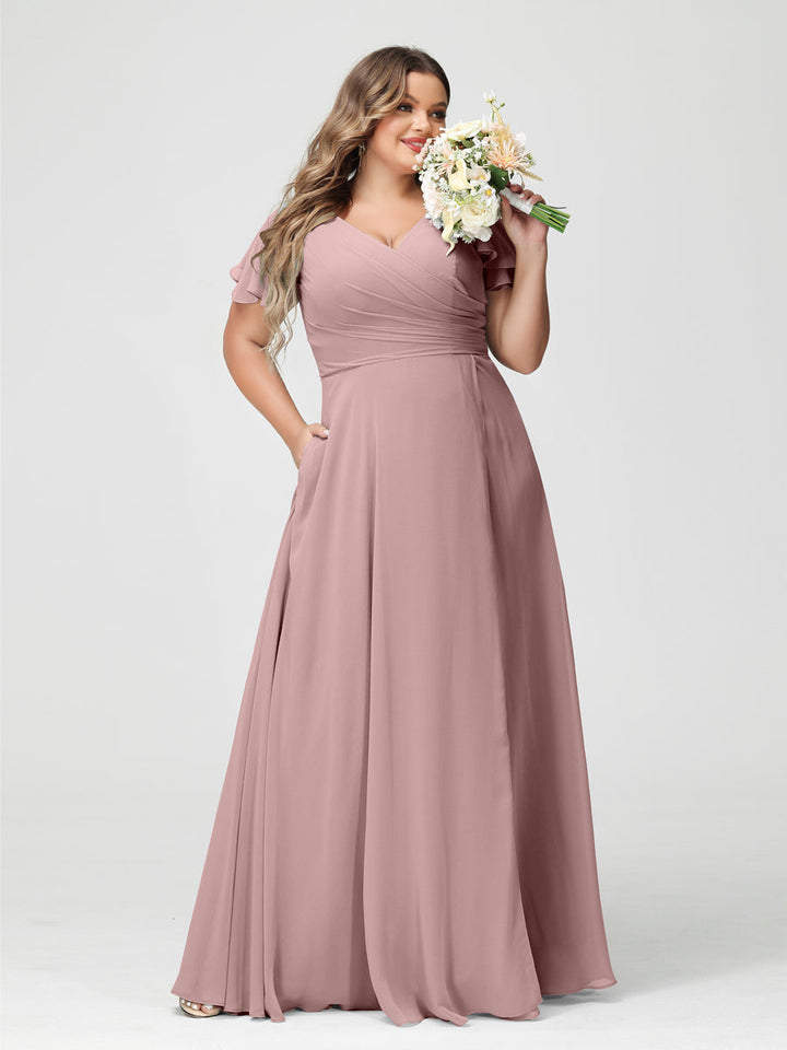A-Line/Princess V-Neck Short Sleeves