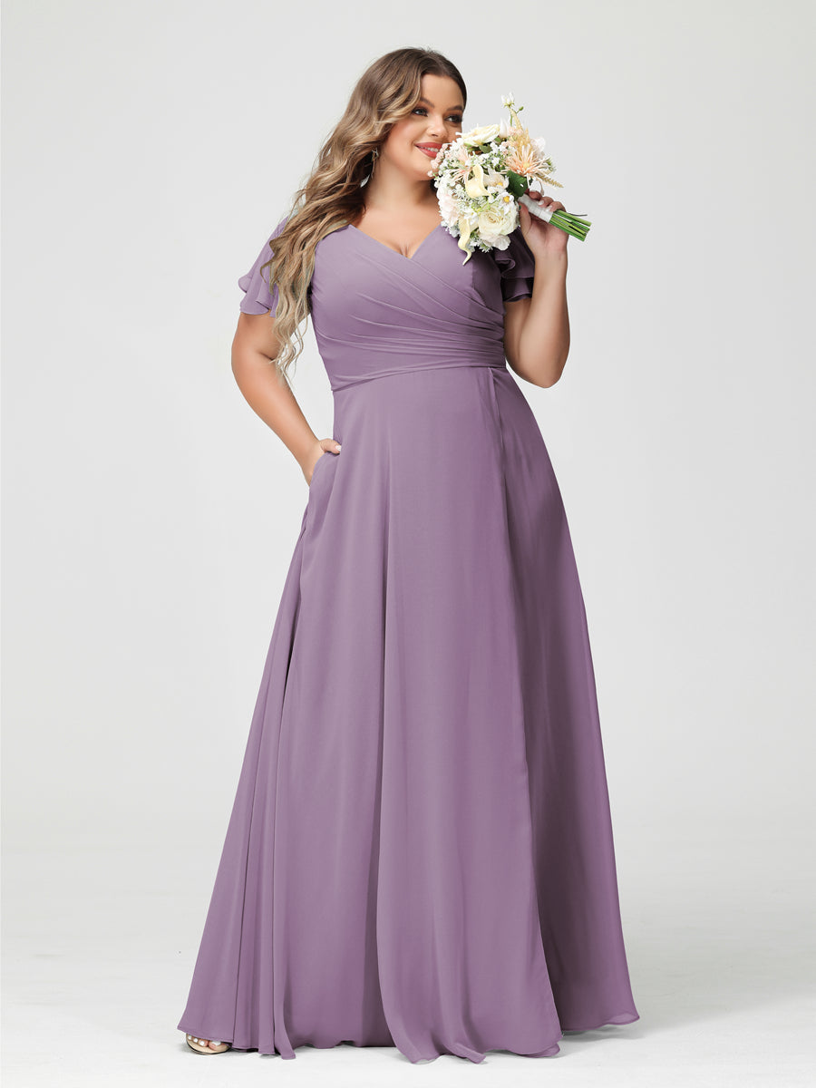 A-Line/Princess V-Neck Short Sleeves