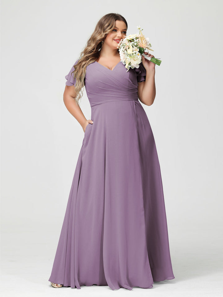 A-Line/Princess V-Neck Short Sleeves
