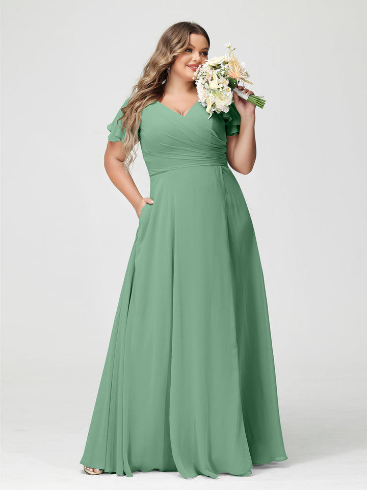 A-Line/Princess V-Neck Short Sleeves