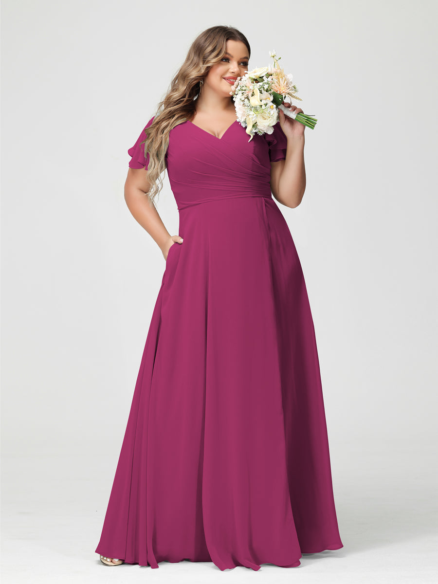 A-Line/Princess V-Neck Short Sleeves