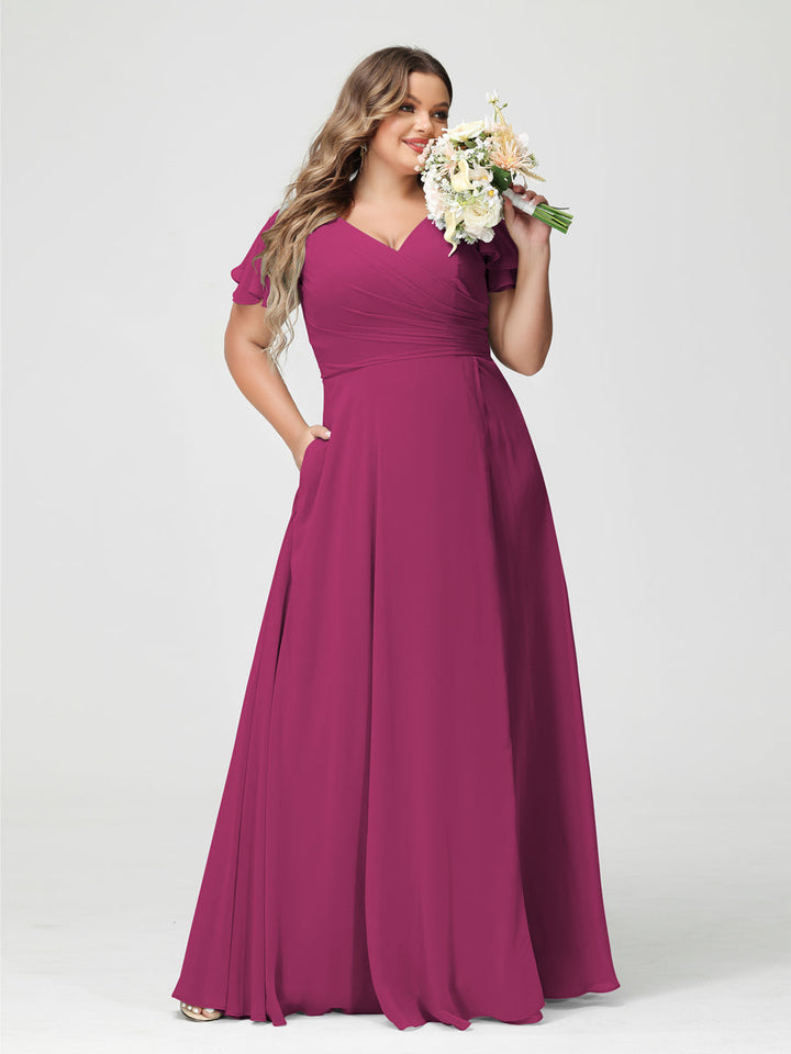 A-Line/Princess V-Neck Short Sleeves