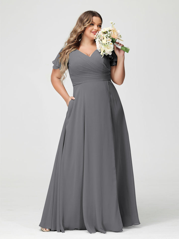 A-Line/Princess V-Neck Short Sleeves