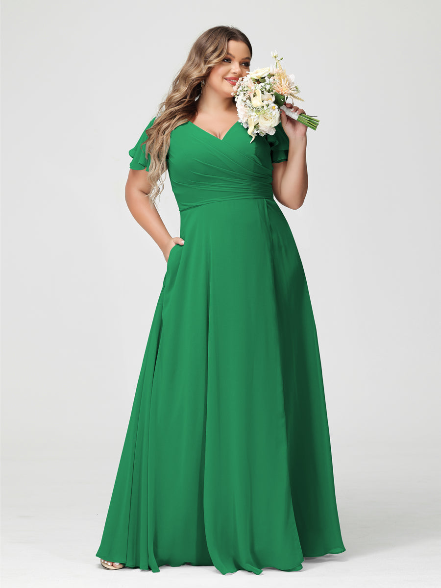 A-Line/Princess V-Neck Short Sleeves
