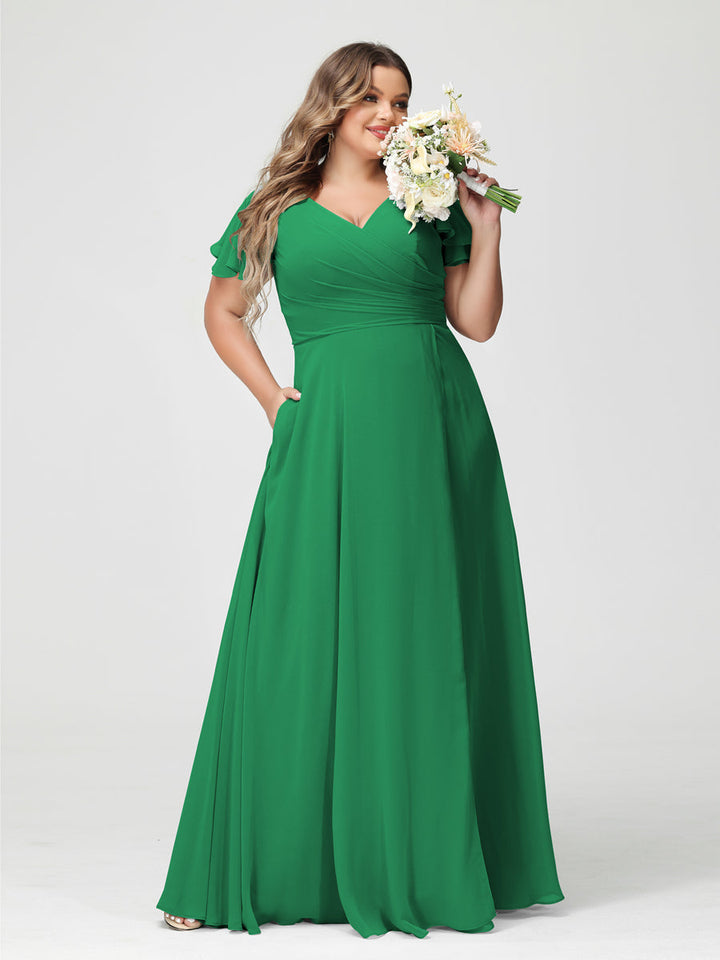 A-Line/Princess V-Neck Short Sleeves