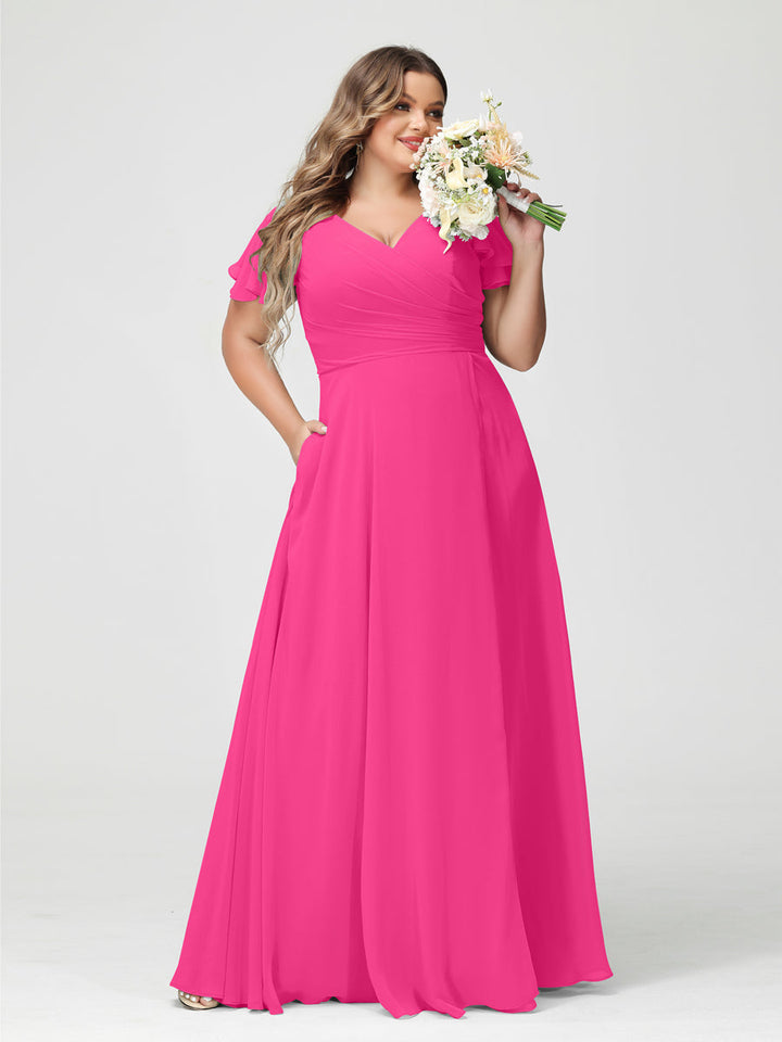 A-Line/Princess V-Neck Short Sleeves