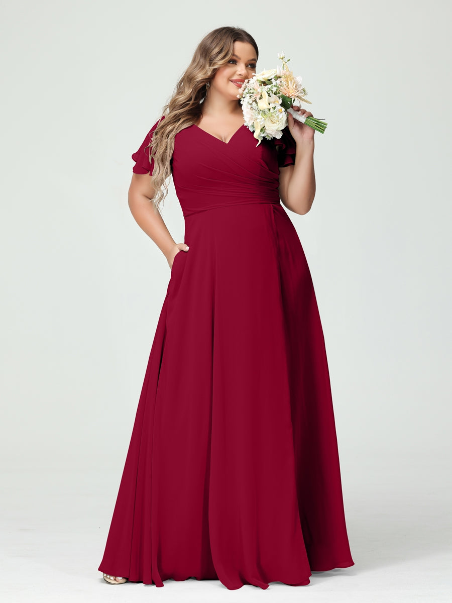 A-Line/Princess V-Neck Short Sleeves
