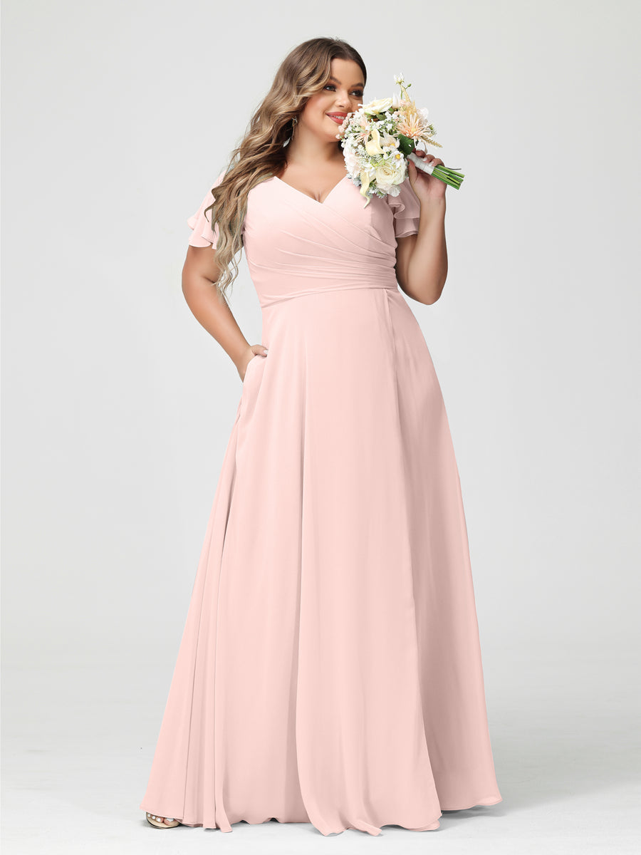 A-Line/Princess V-Neck Short Sleeves