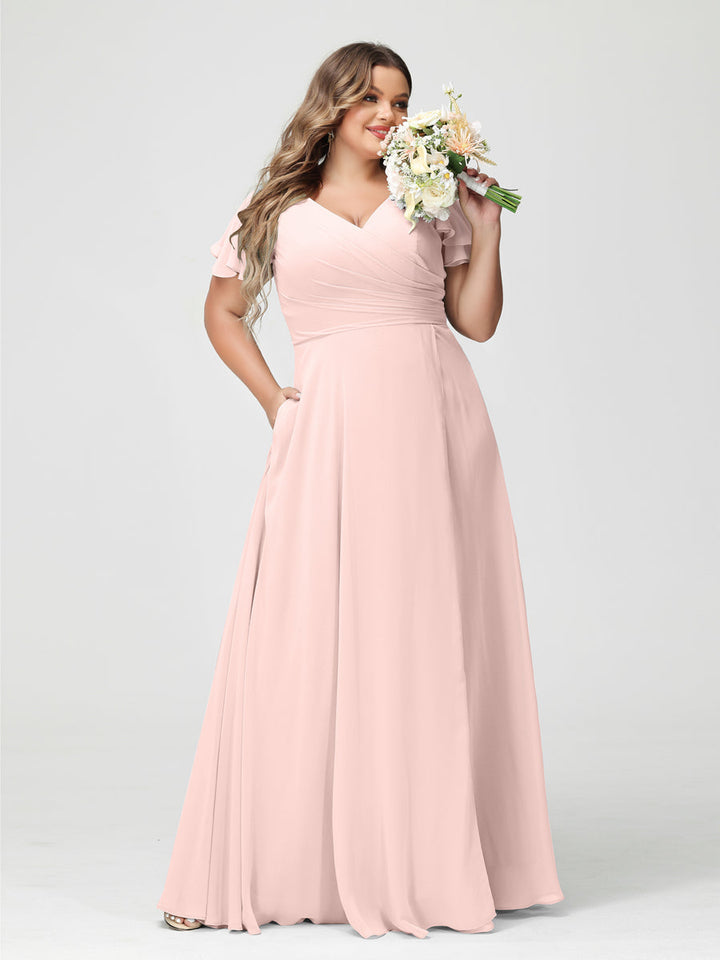 A-Line/Princess V-Neck Short Sleeves