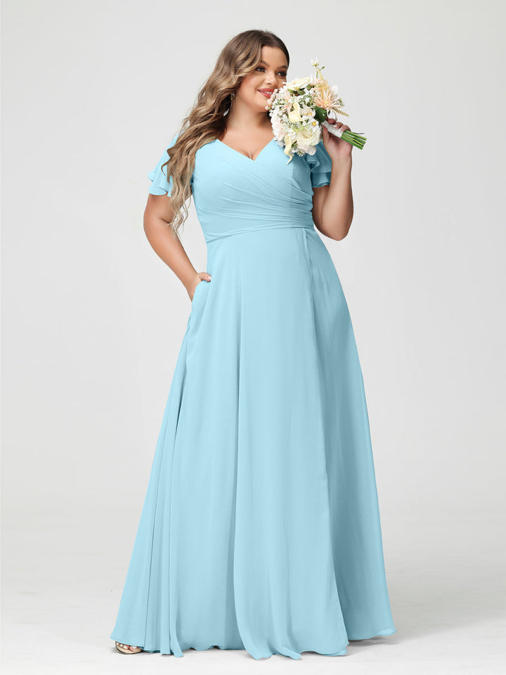 A-Line/Princess V-Neck Short Sleeves