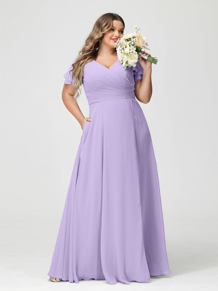 A-Line/Princess V-Neck Short Sleeves
