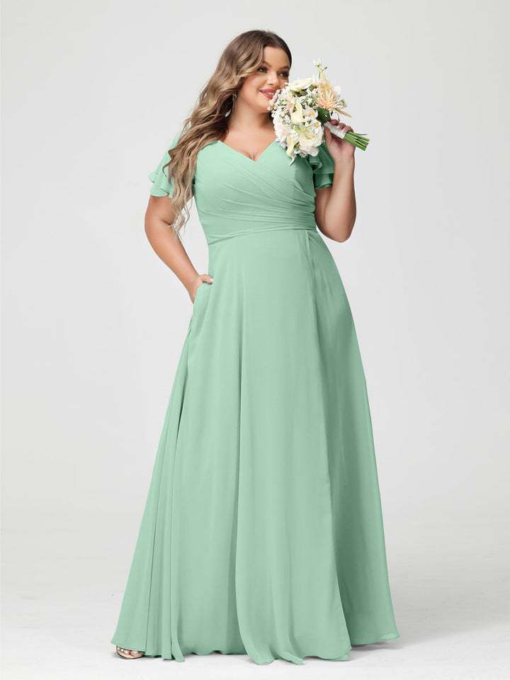 A-Line/Princess V-Neck Short Sleeves