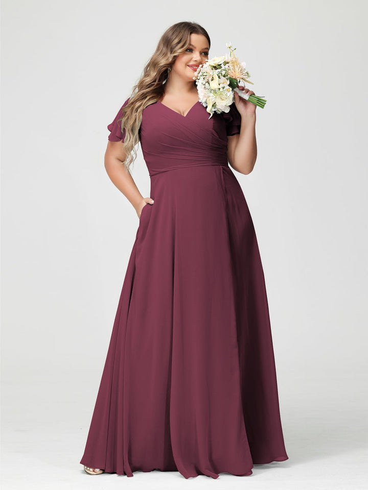 A-Line/Princess V-Neck Short Sleeves
