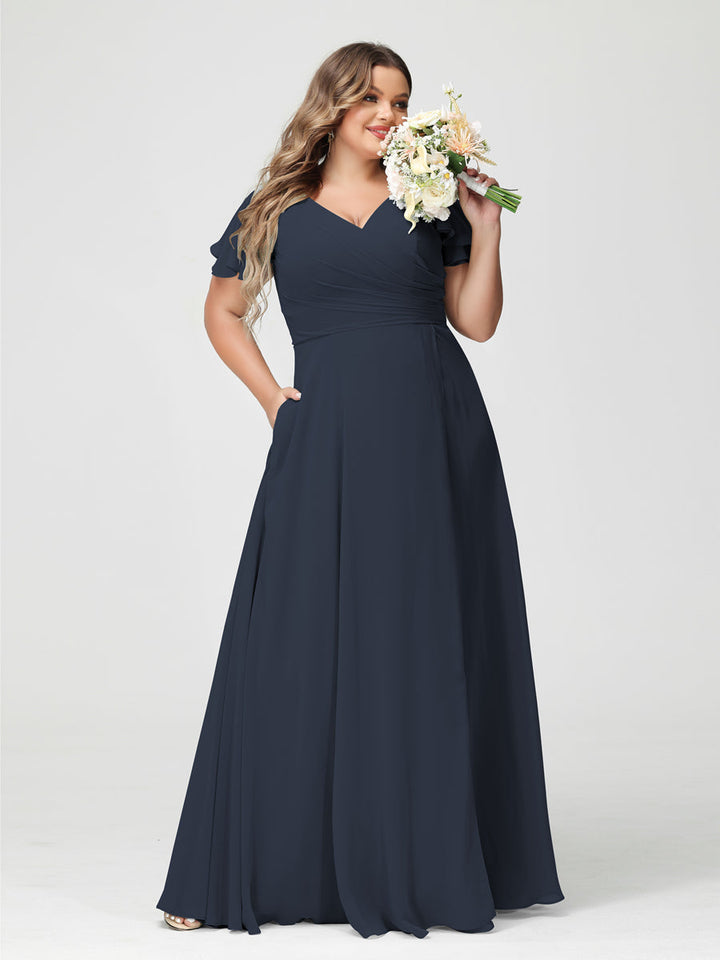 A-Line/Princess V-Neck Short Sleeves