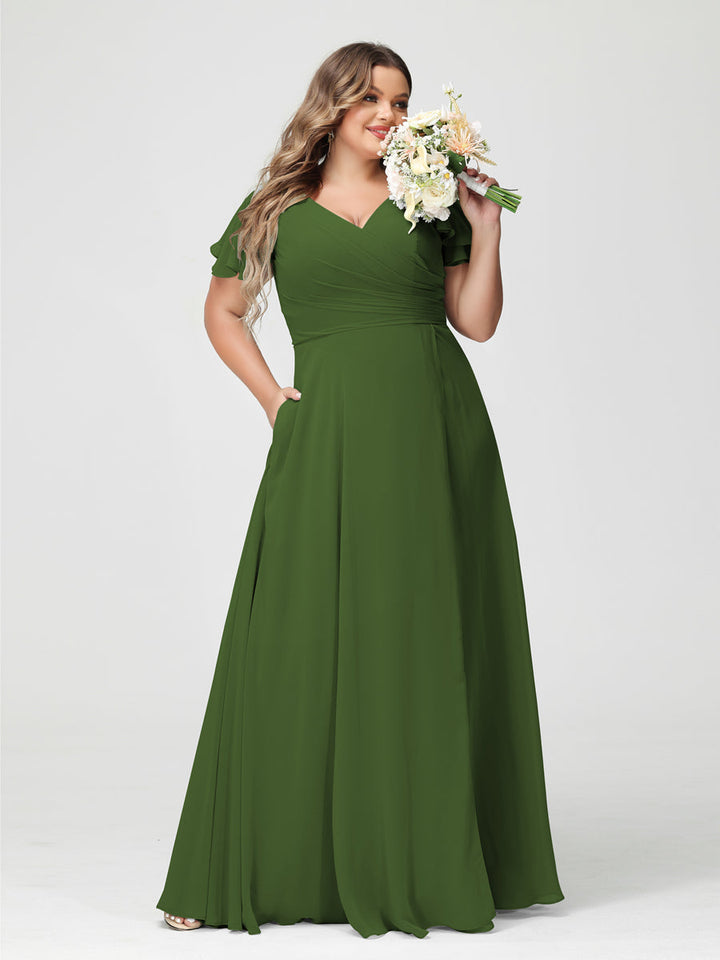 A-Line/Princess V-Neck Short Sleeves