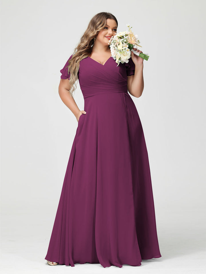 A-Line/Princess V-Neck Short Sleeves