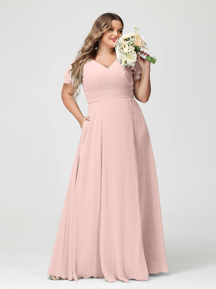 A-Line/Princess V-Neck Short Sleeves