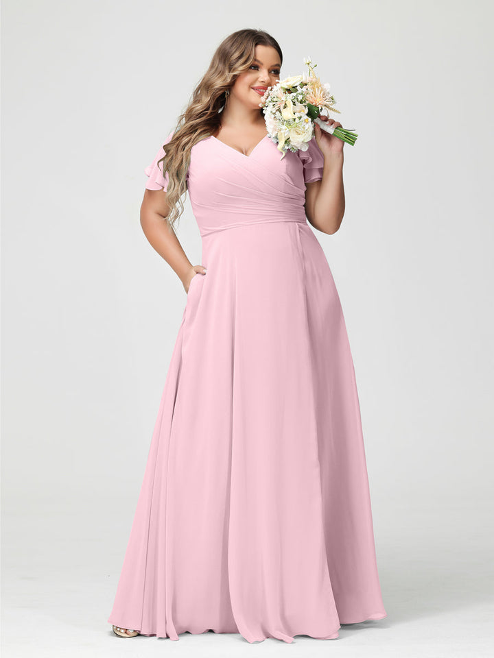A-Line/Princess V-Neck Short Sleeves
