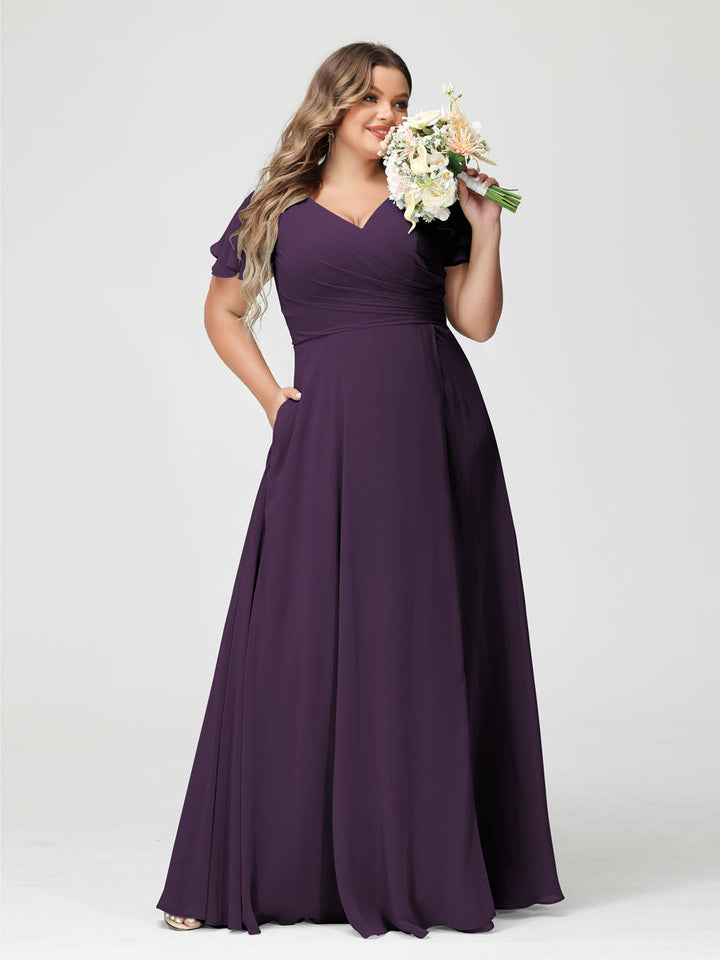 A-Line/Princess V-Neck Short Sleeves
