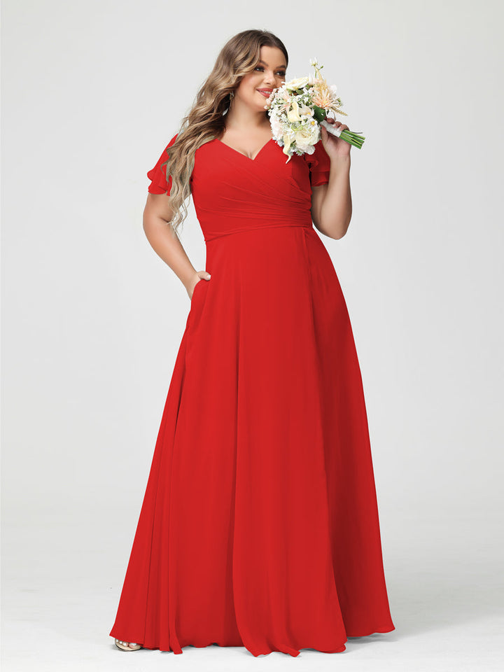 A-Line/Princess V-Neck Short Sleeves