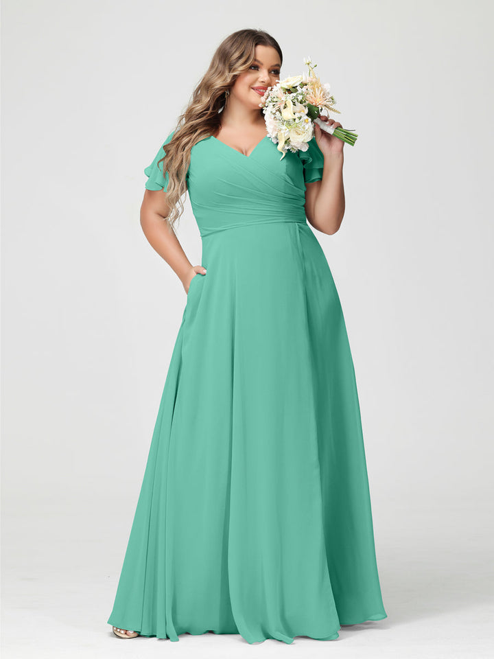 A-Line/Princess V-Neck Short Sleeves