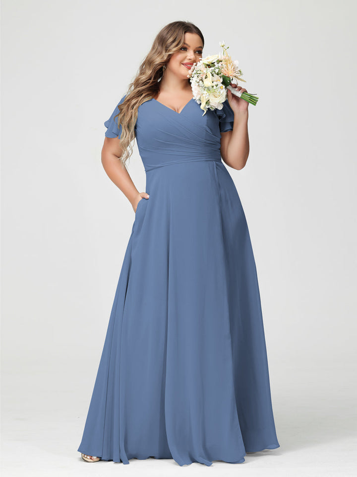A-Line/Princess V-Neck Short Sleeves