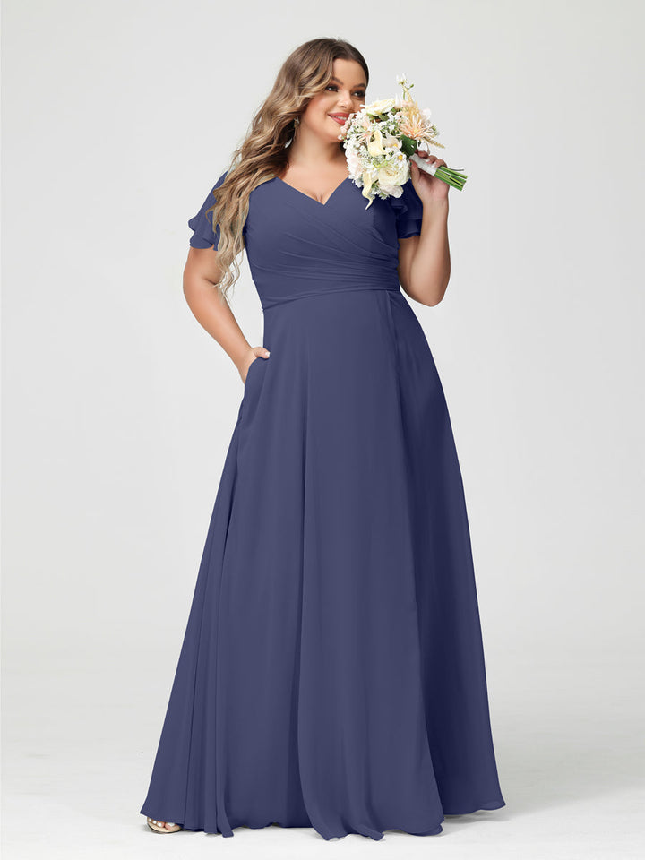 A-Line/Princess V-Neck Short Sleeves