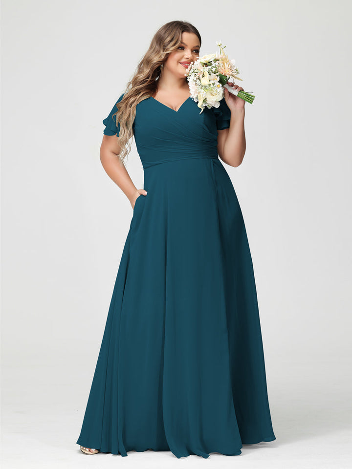 A-Line/Princess V-Neck Short Sleeves